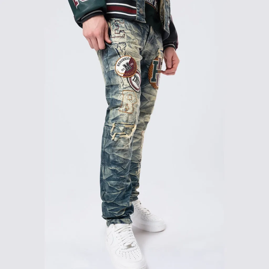 Slim Varsity Patched Jeans Alley Blue