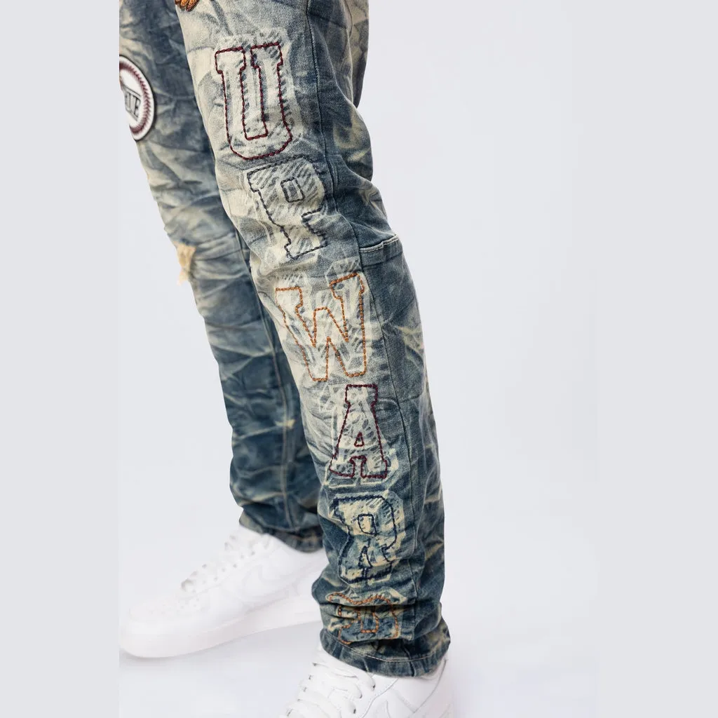 Slim Varsity Patched Jeans Alley Blue