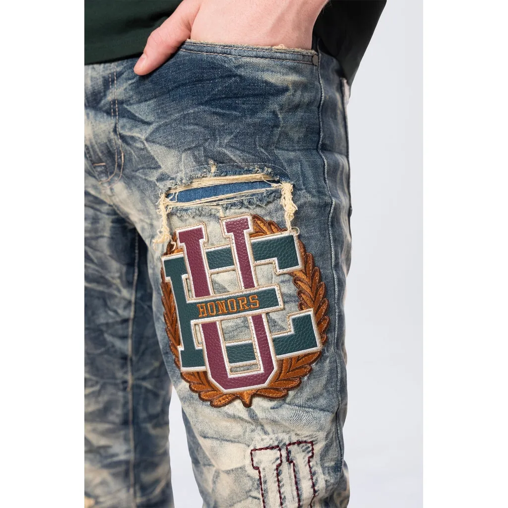 Slim Varsity Patched Jeans Alley Blue