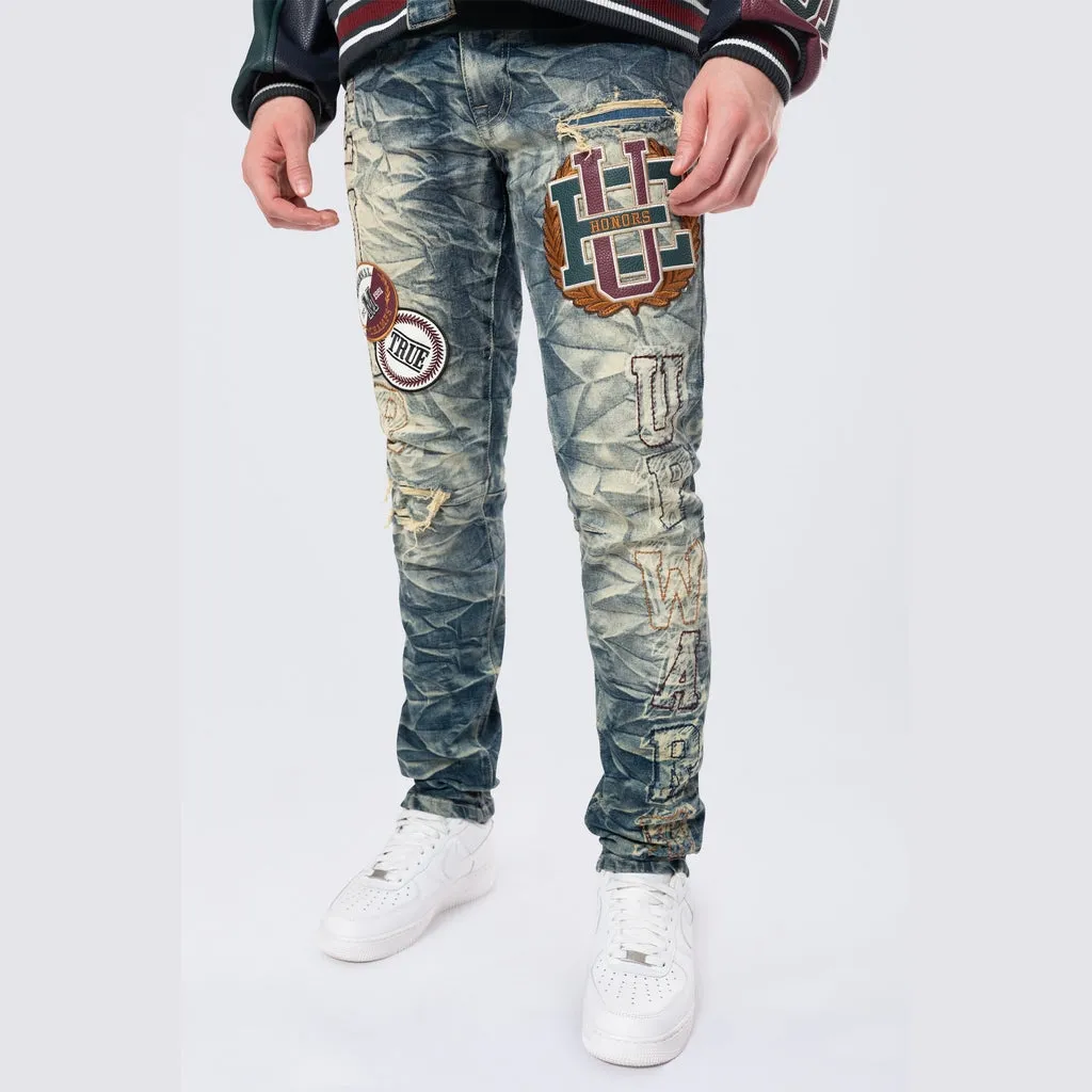 Slim Varsity Patched Jeans Alley Blue