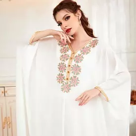 Snow White Batwing Sleeves Dubai Turkey Arab Abaya Maxi Dress for Women Muslim (2XL, B-31756)