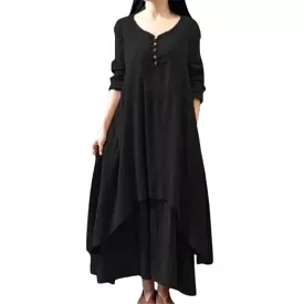 Spring Summer Women's Long Cotton Linen Dress - X317710