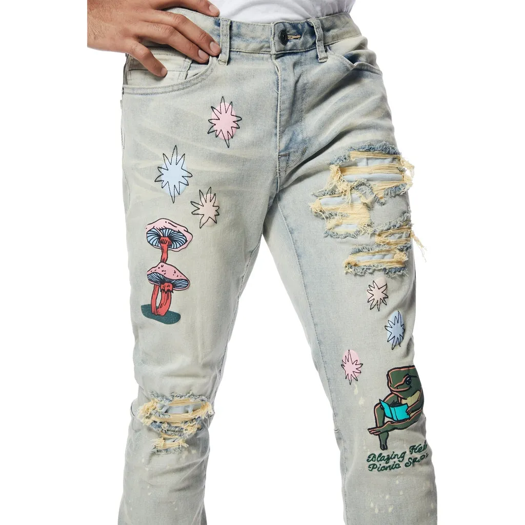 Stacked High Density Puff Printed Jeans Ombre Blue