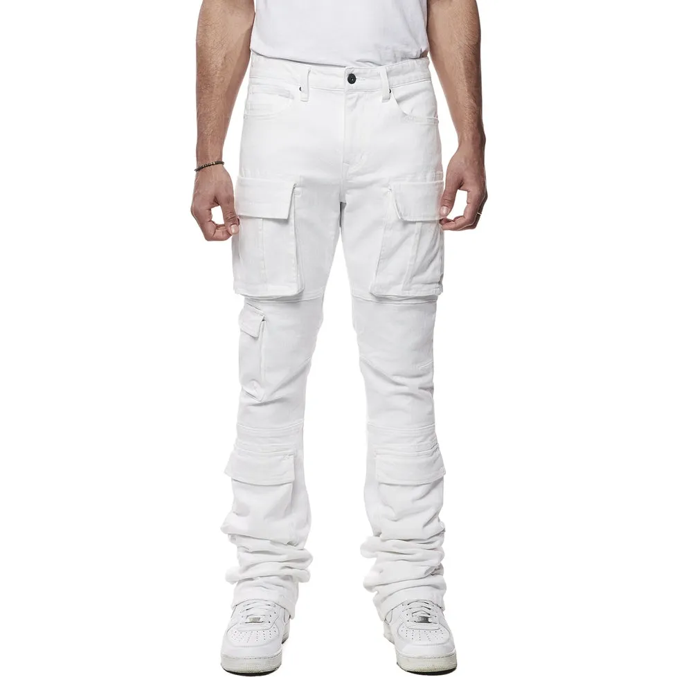 Stacked Utility Multi Pocket Jeans White