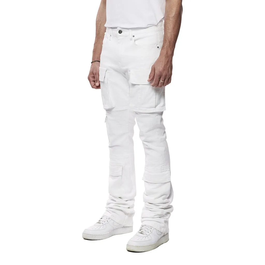 Stacked Utility Multi Pocket Jeans White