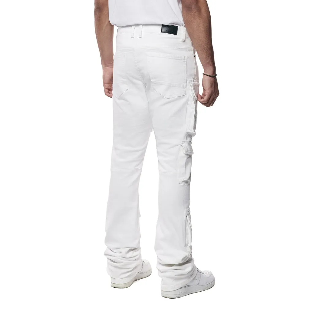 Stacked Utility Multi Pocket Jeans White