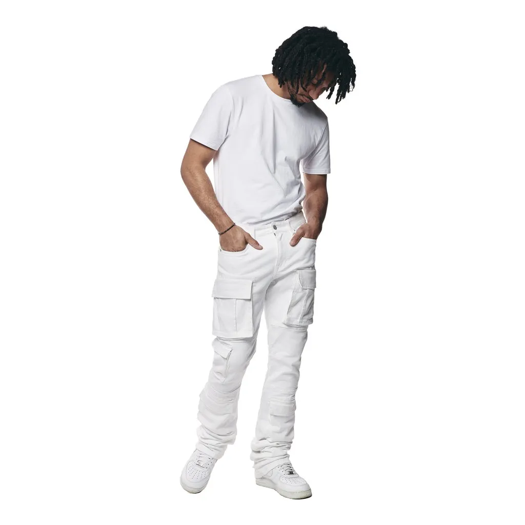 Stacked Utility Multi Pocket Jeans White