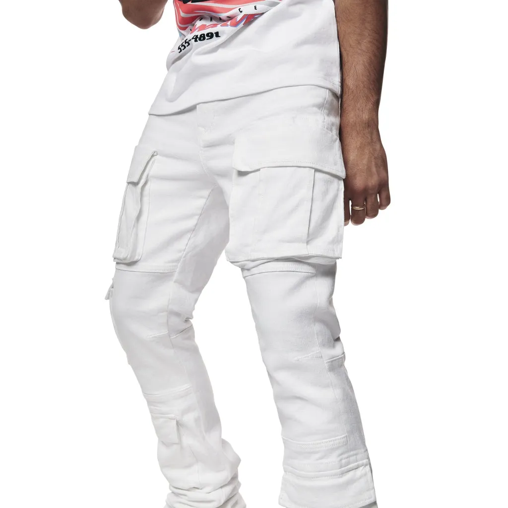 Stacked Utility Multi Pocket Jeans White