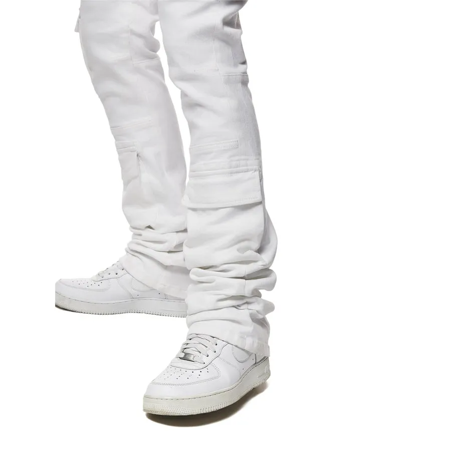 Stacked Utility Multi Pocket Jeans White