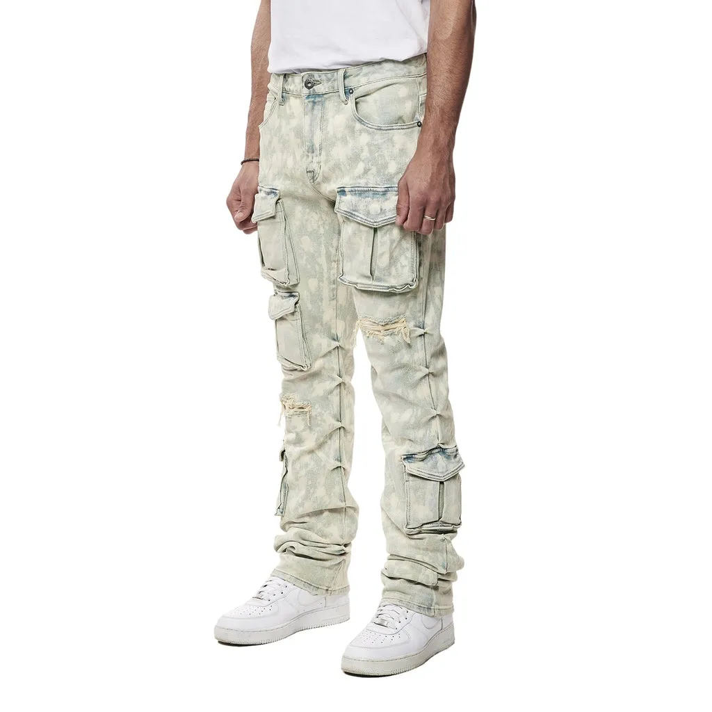 Straight Utility Multi Colored Cargo Jeans Seafoam