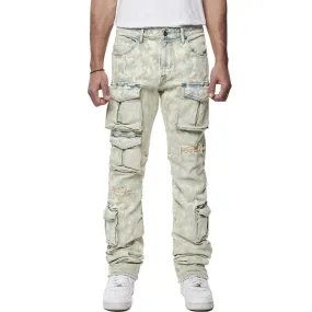 Straight Utility Multi Colored Cargo Jeans Seafoam