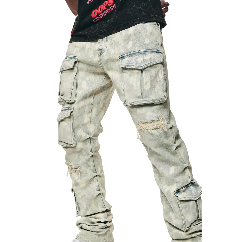 Straight Utility Multi Colored Cargo Jeans Seafoam