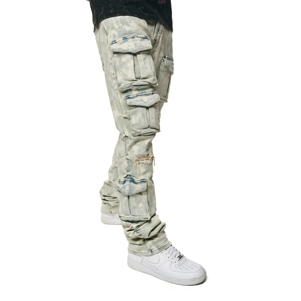 Straight Utility Multi Colored Cargo Jeans Seafoam