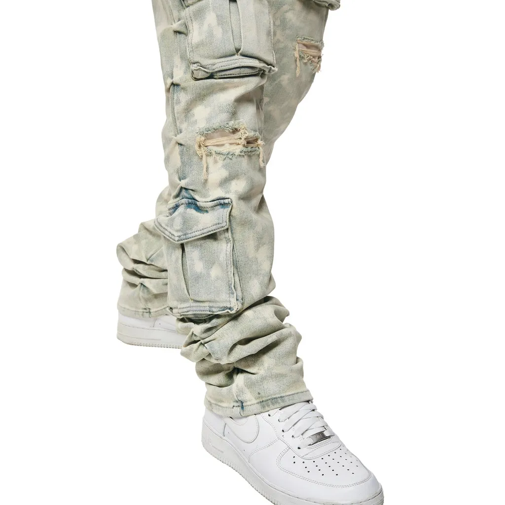 Straight Utility Multi Colored Cargo Jeans Seafoam