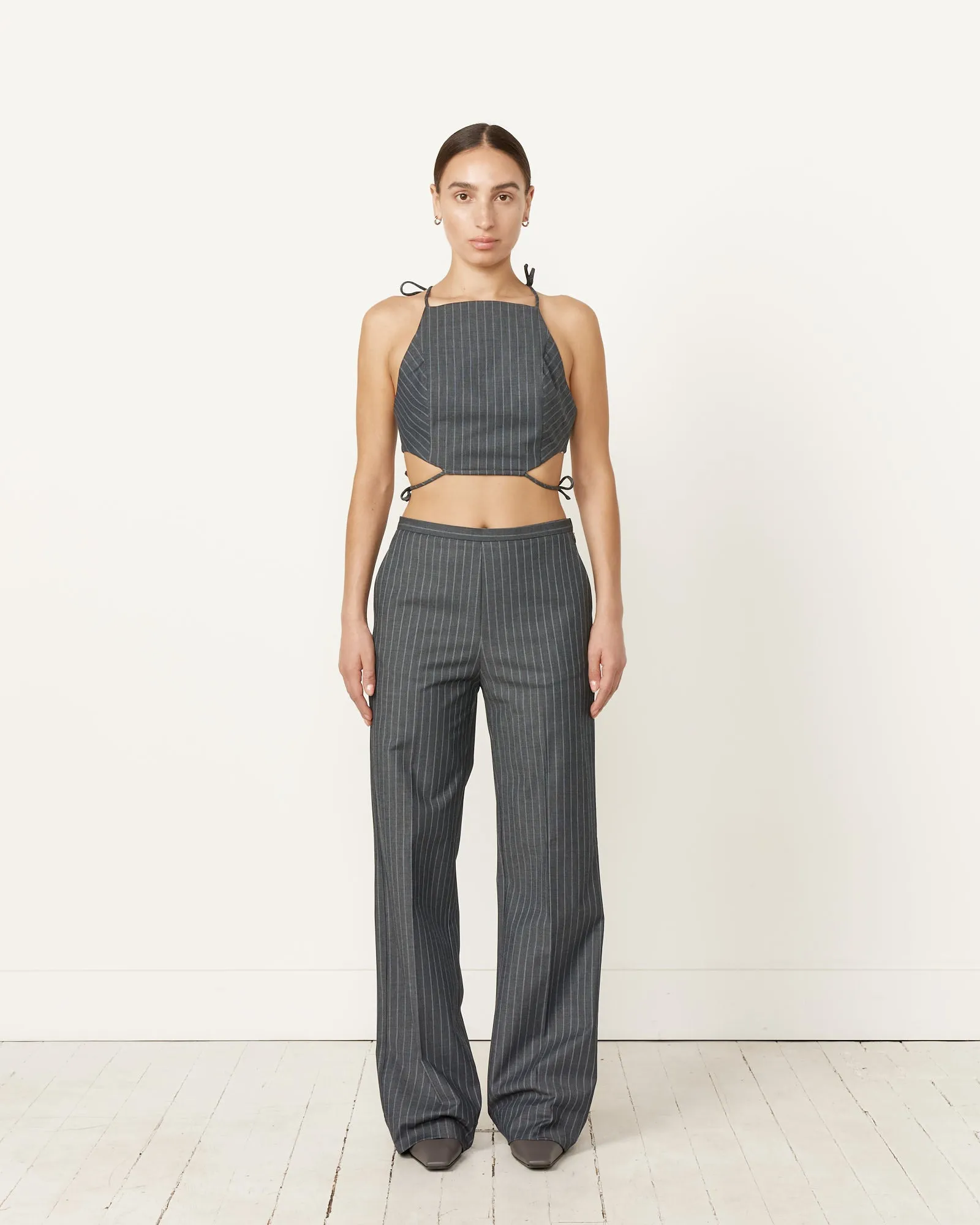 Mid Rise Striped Stretch Pants