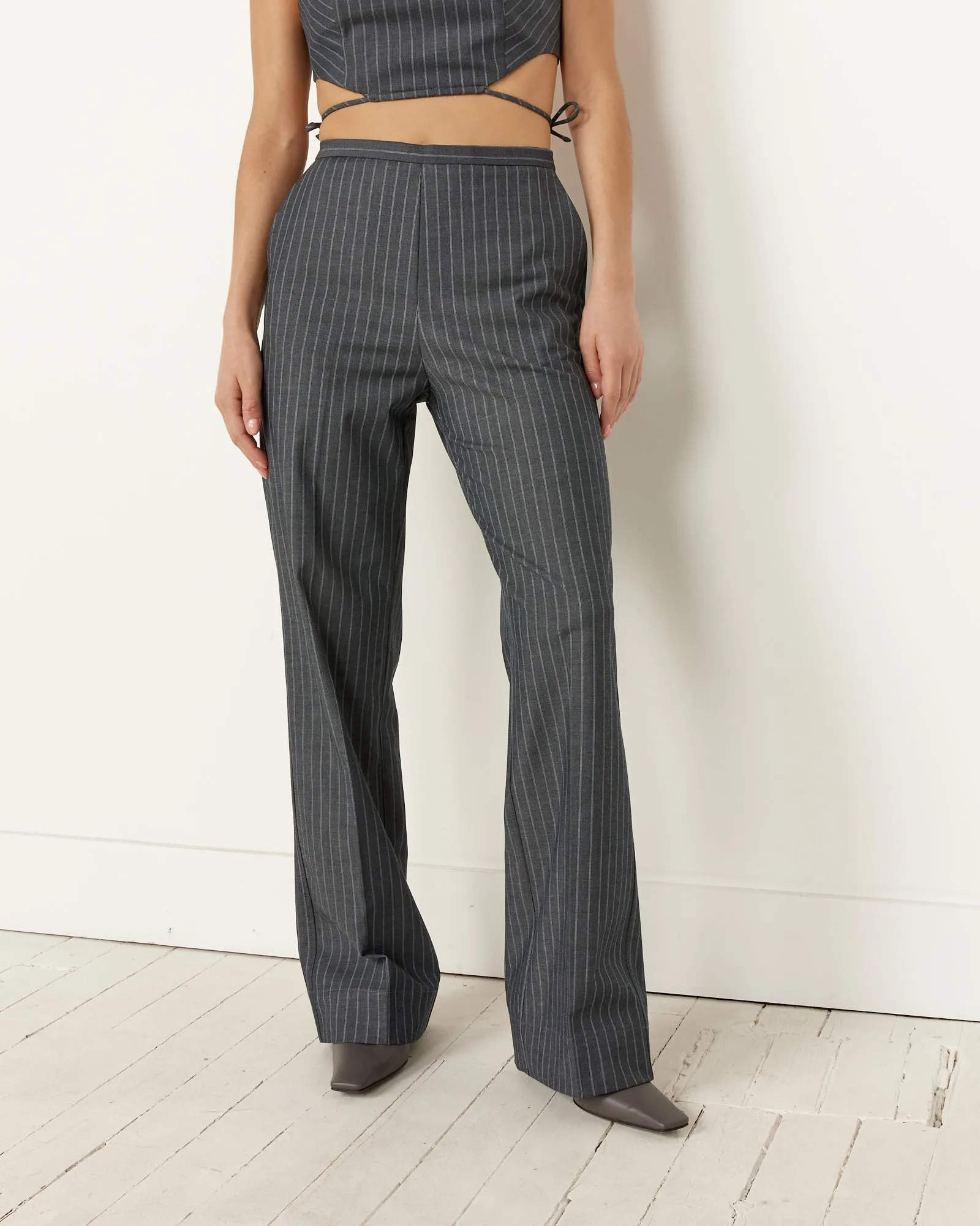 Mid Rise Striped Stretch Pants