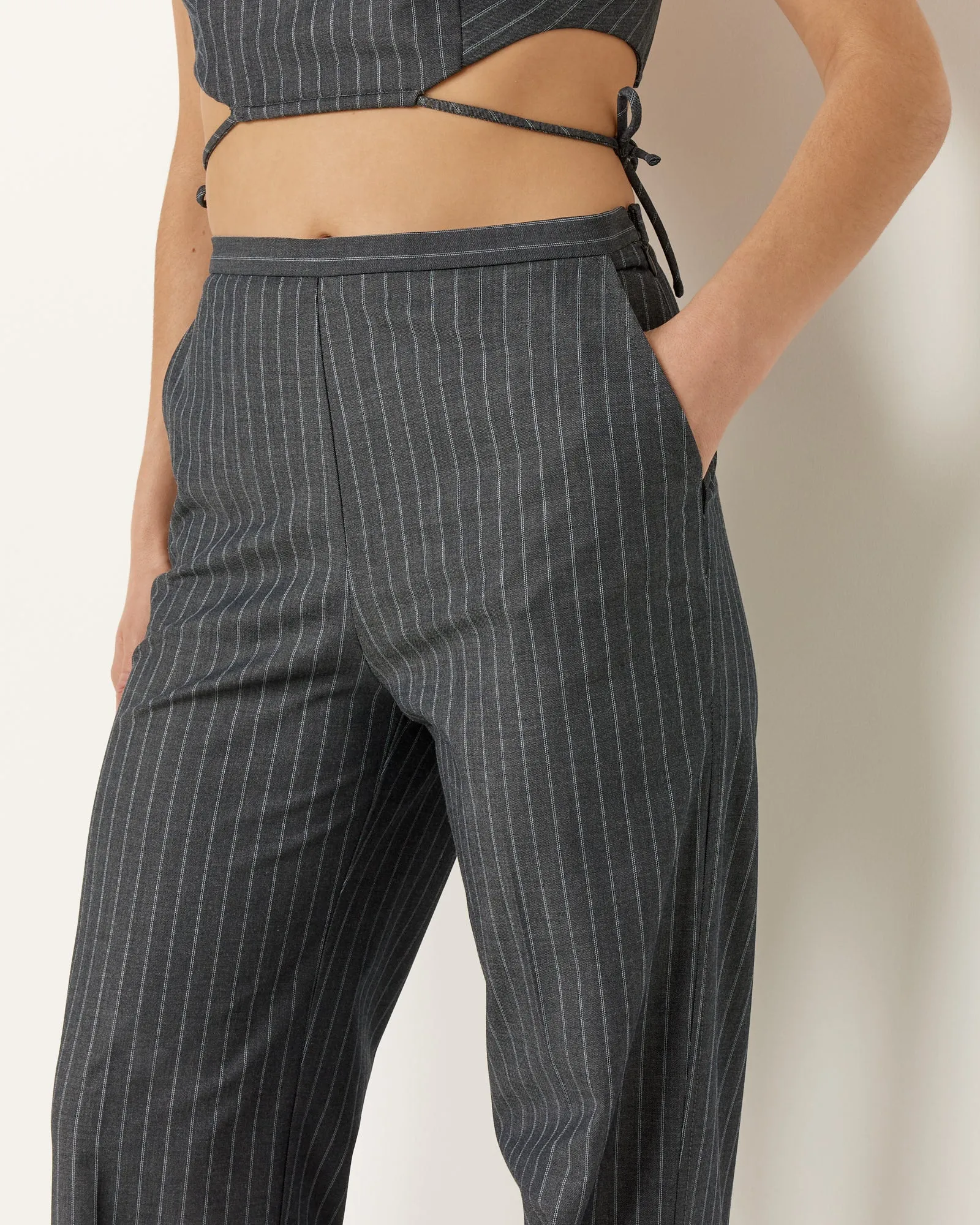 Mid Rise Striped Stretch Pants