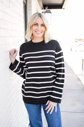 Stripe Pattern Long Sleeve Knit Sweater