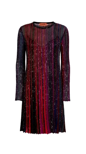 Black Red Purple Stripe Sequin Long-sleeve Dress