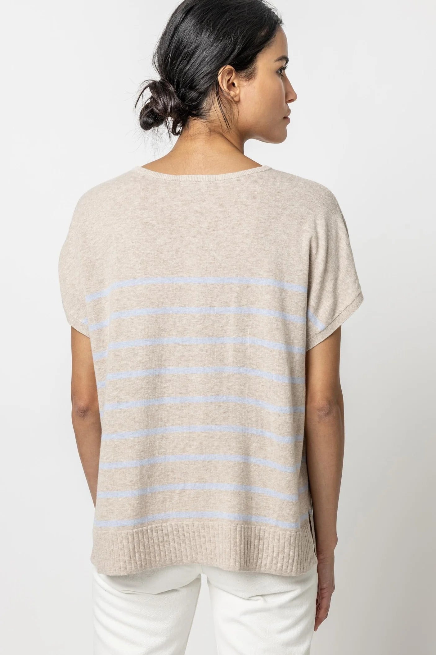 Stripe Split Neck Tunic Sweater