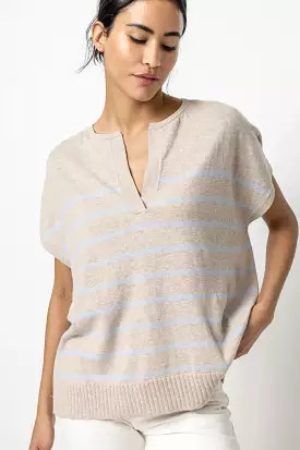 Stripe Split Neck Tunic Sweater