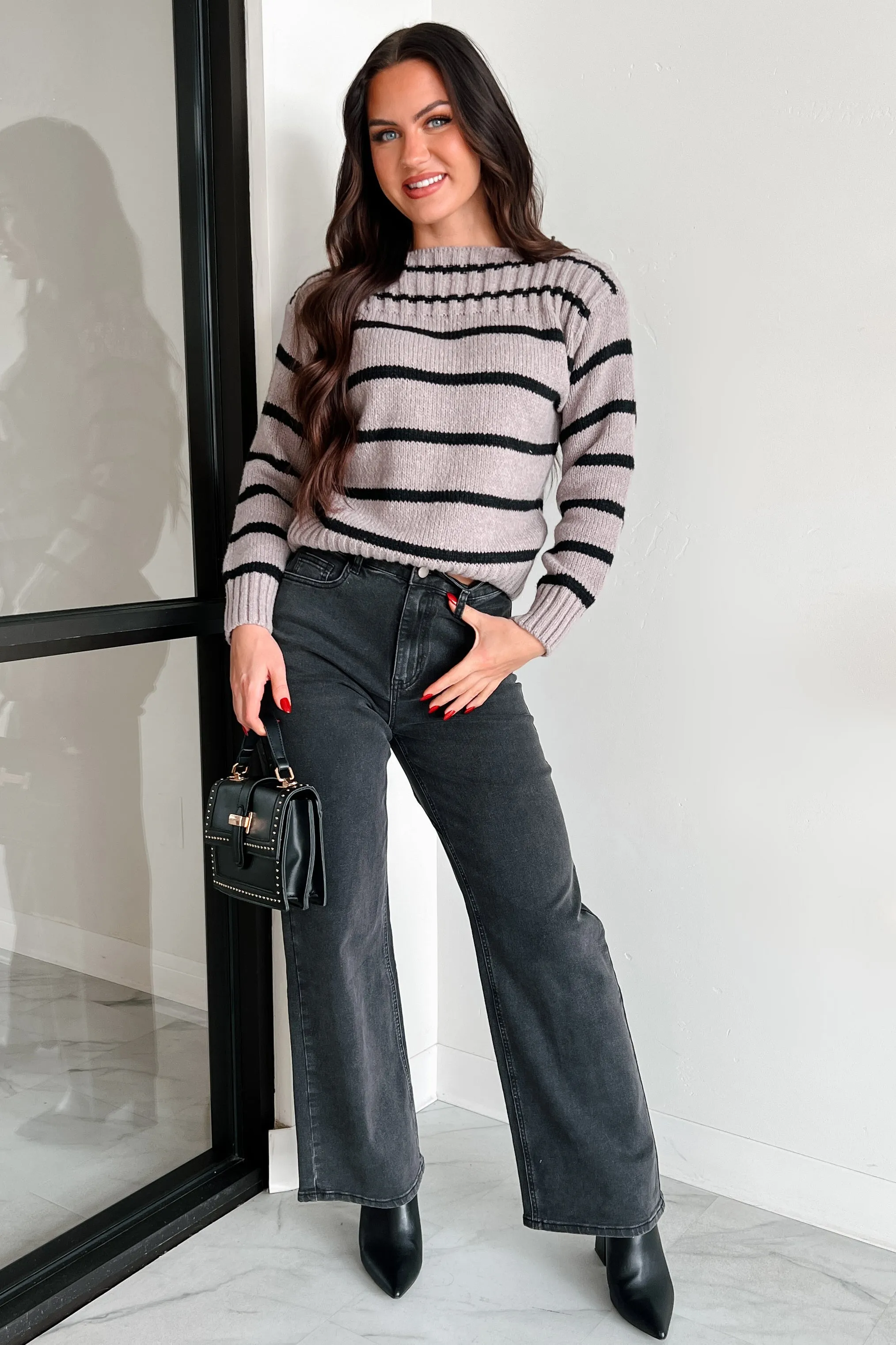 Striped Boatneck Sweater Novel Idea Grey Black