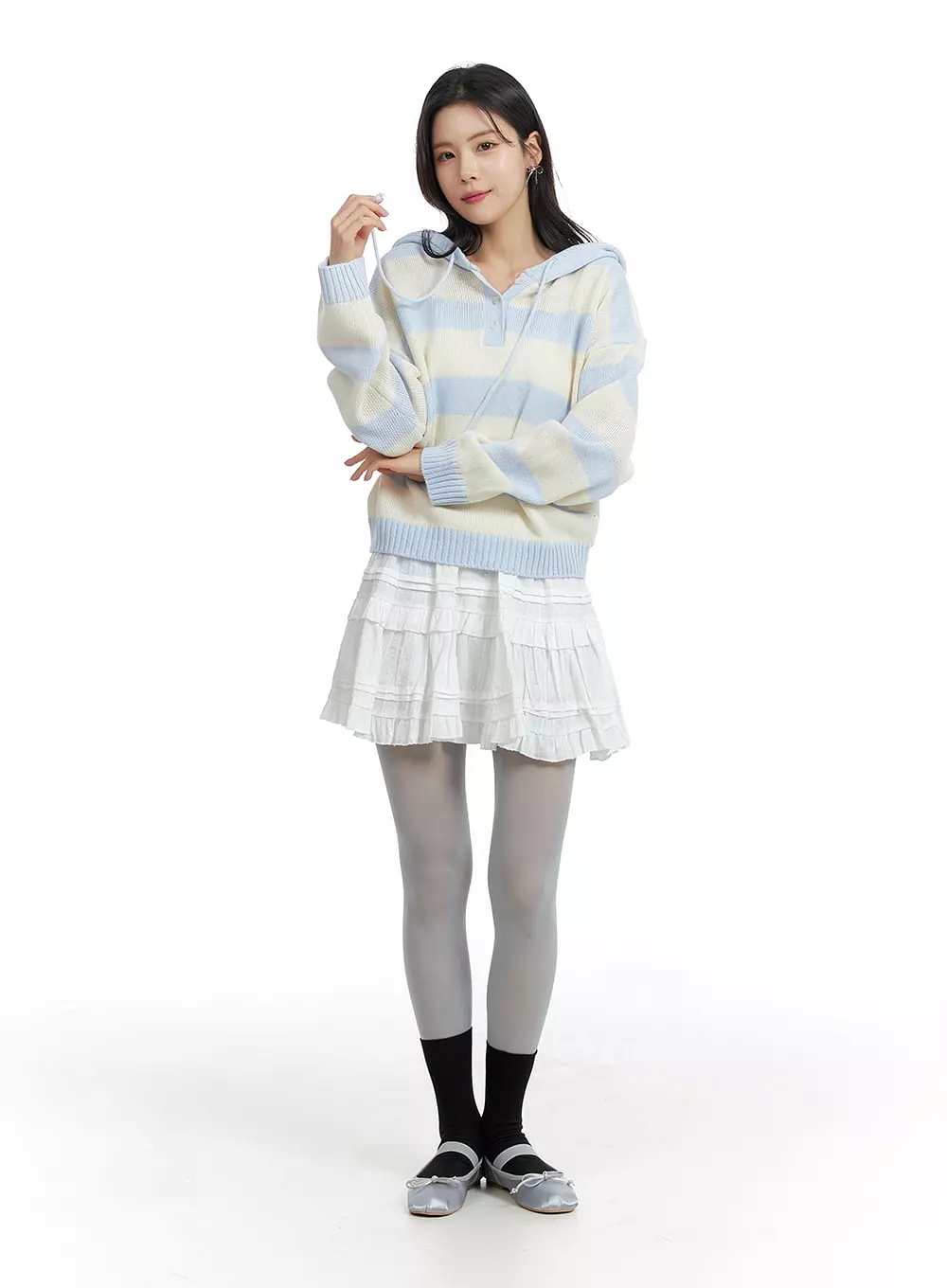 Striped Hooded Sweater - OF408