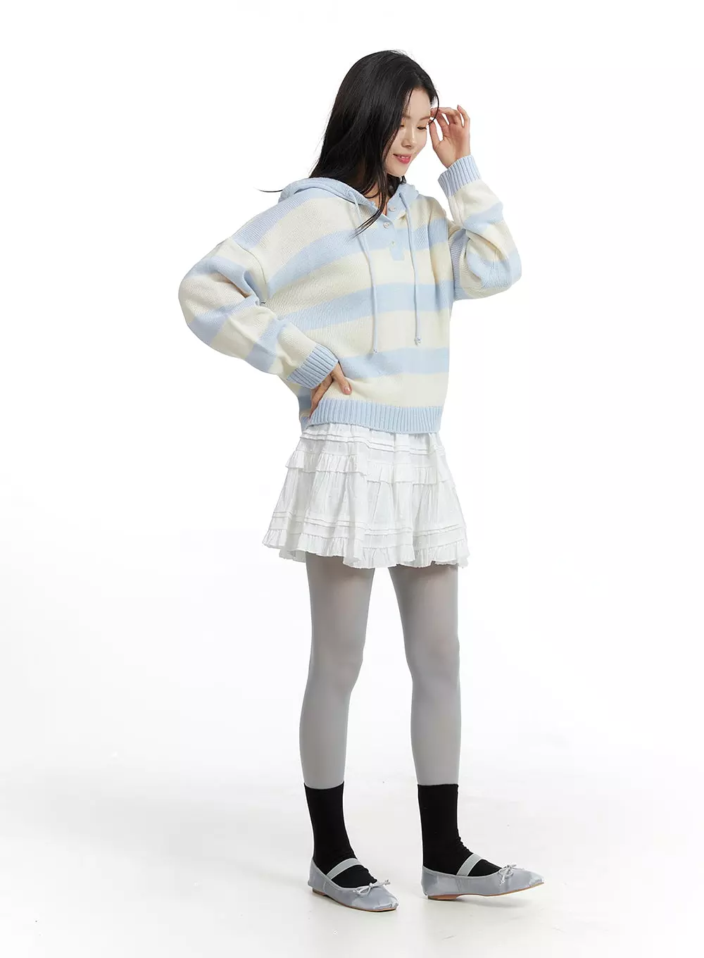 Striped Hooded Sweater - OF408