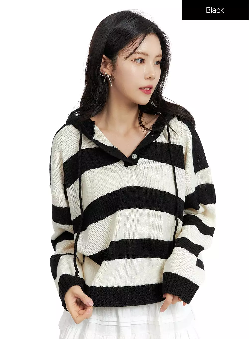 Striped Hooded Sweater - OF408