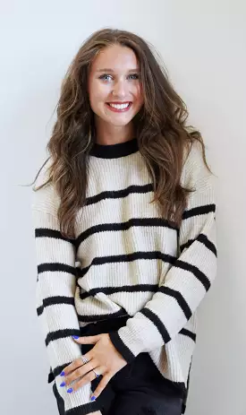 Striped Knit Round Neck Sweater