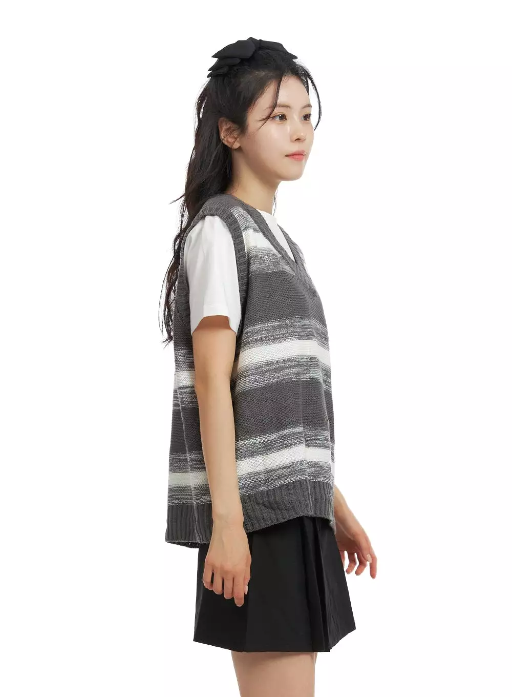 Striped Knit Sweater Vest | Oversized | OM419