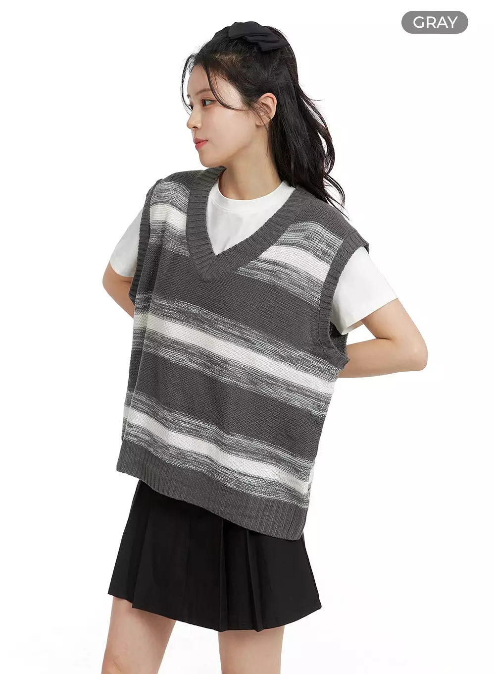 Striped Knit Sweater Vest | Oversized | OM419