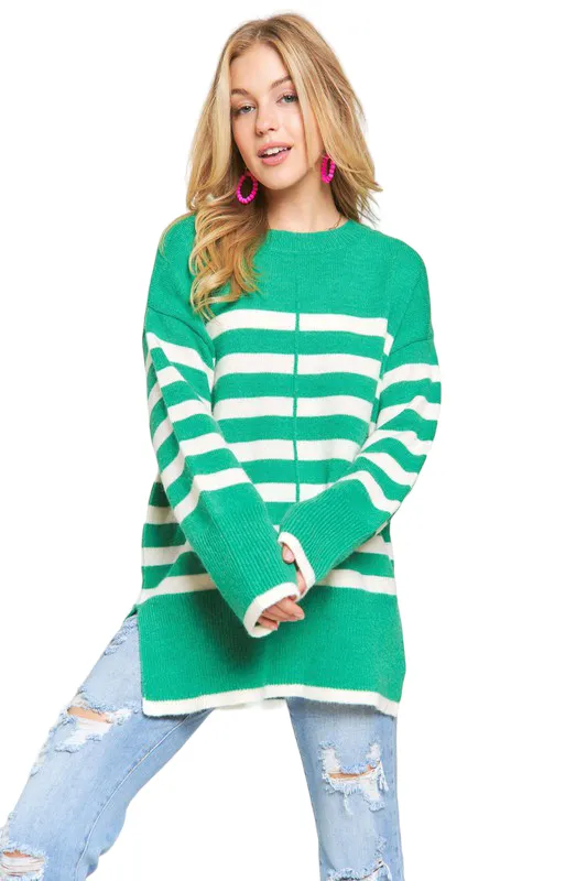 Soft Sweater Tunic with Striped Design