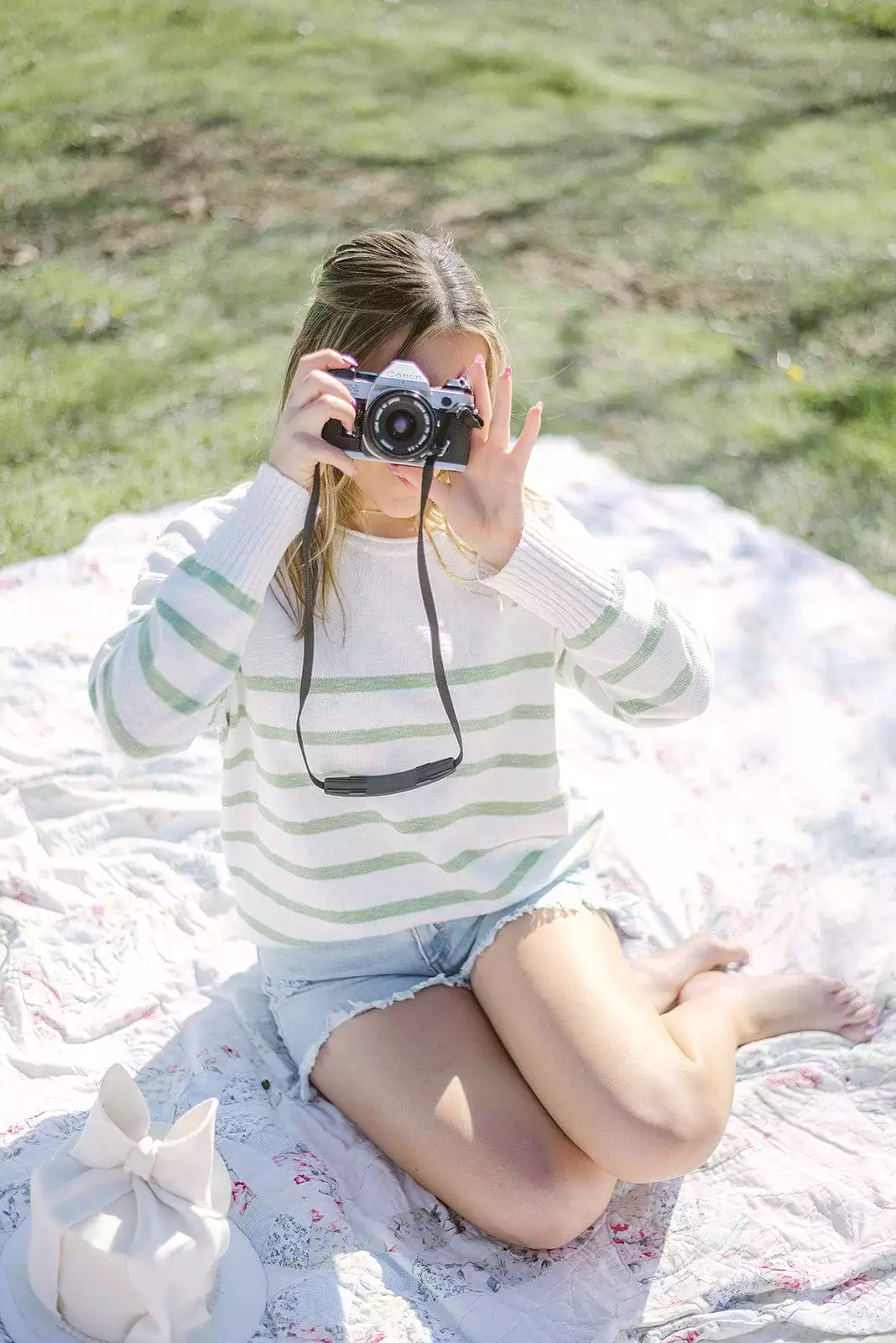 Striped Summer Sweater in White and Green