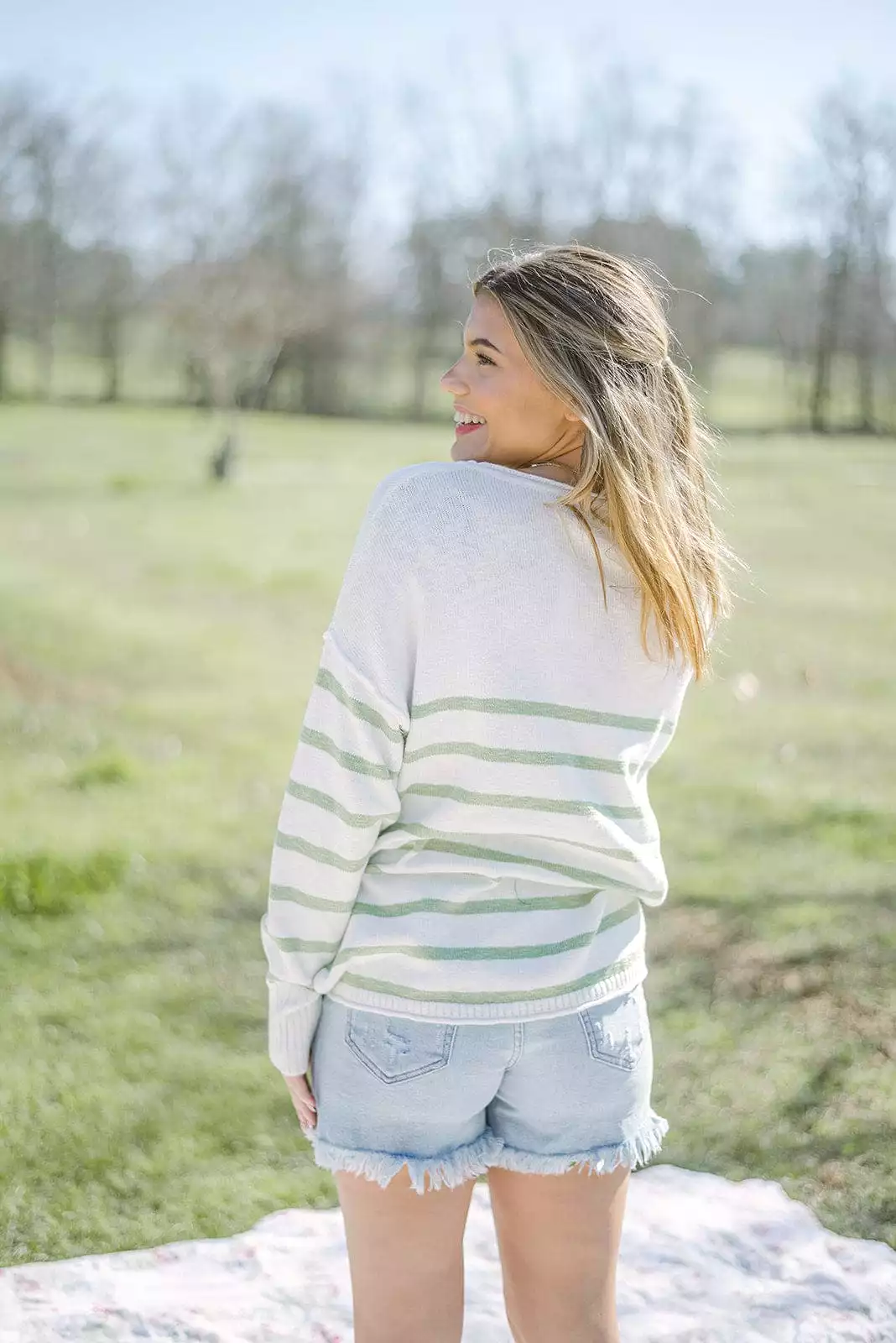 Striped Summer Sweater in White and Green