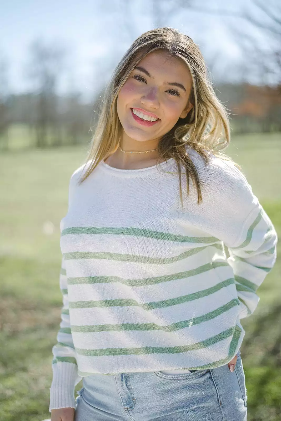 Striped Summer Sweater in White and Green