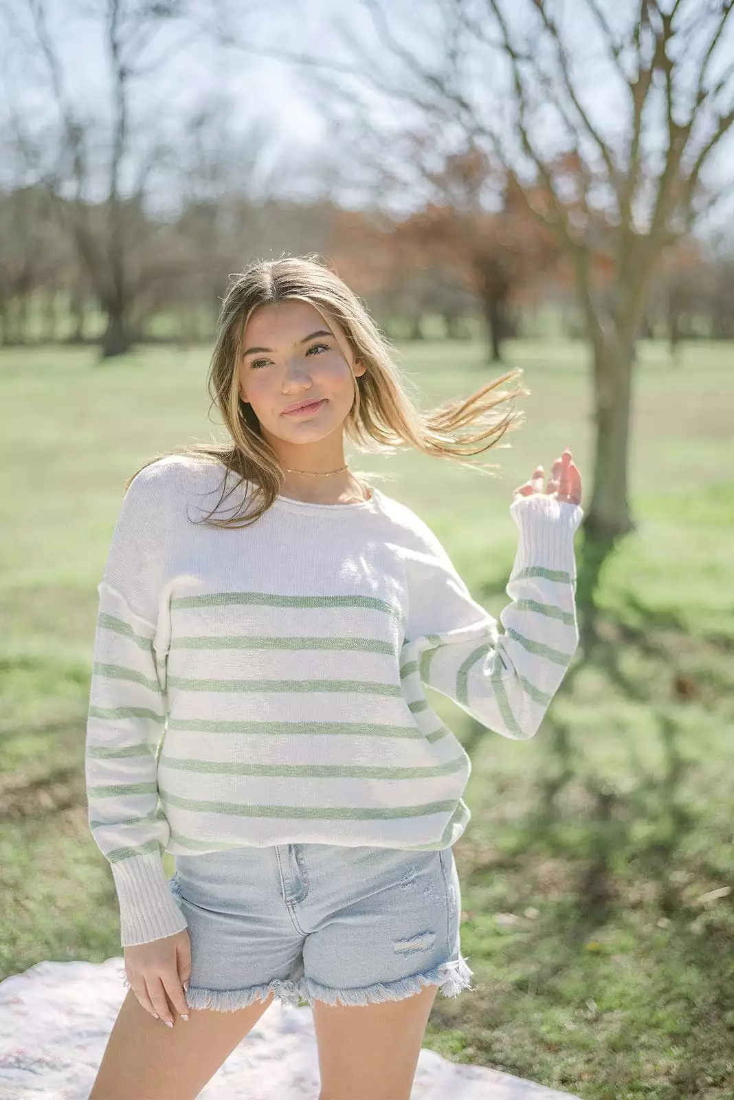 Striped Summer Sweater in White and Green