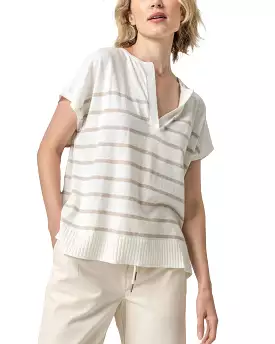 Striped Tunic Sweater, Split Neck (Linen Stripe)