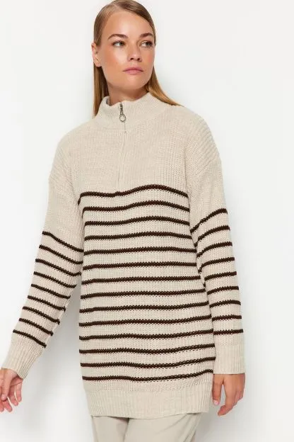 Striped Zipper Sweater