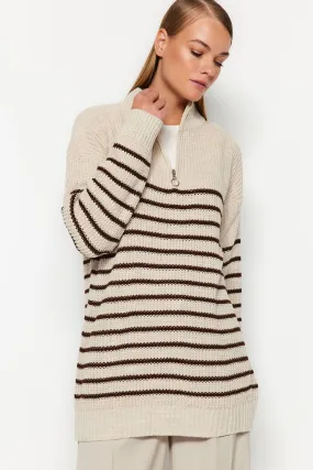 Striped Zipper Sweater