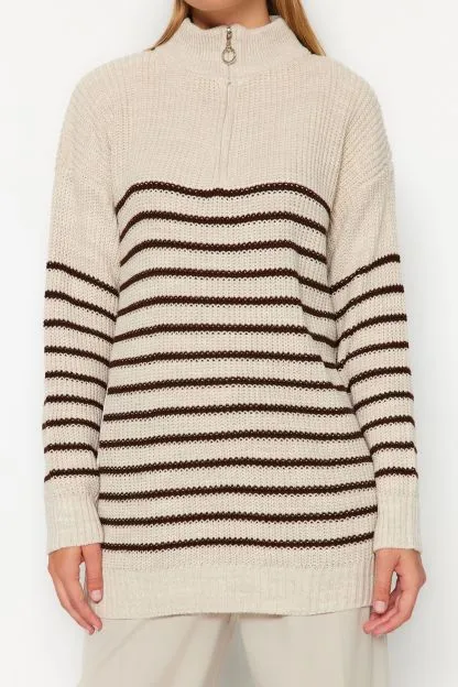 Striped Zipper Sweater