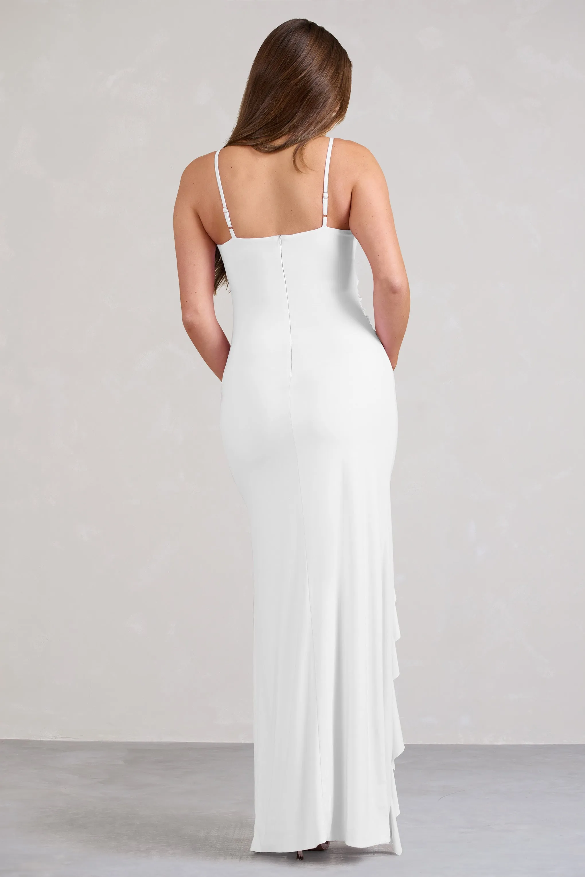 White Maternity Bandeau Ruffle Maxi Dress - Susan