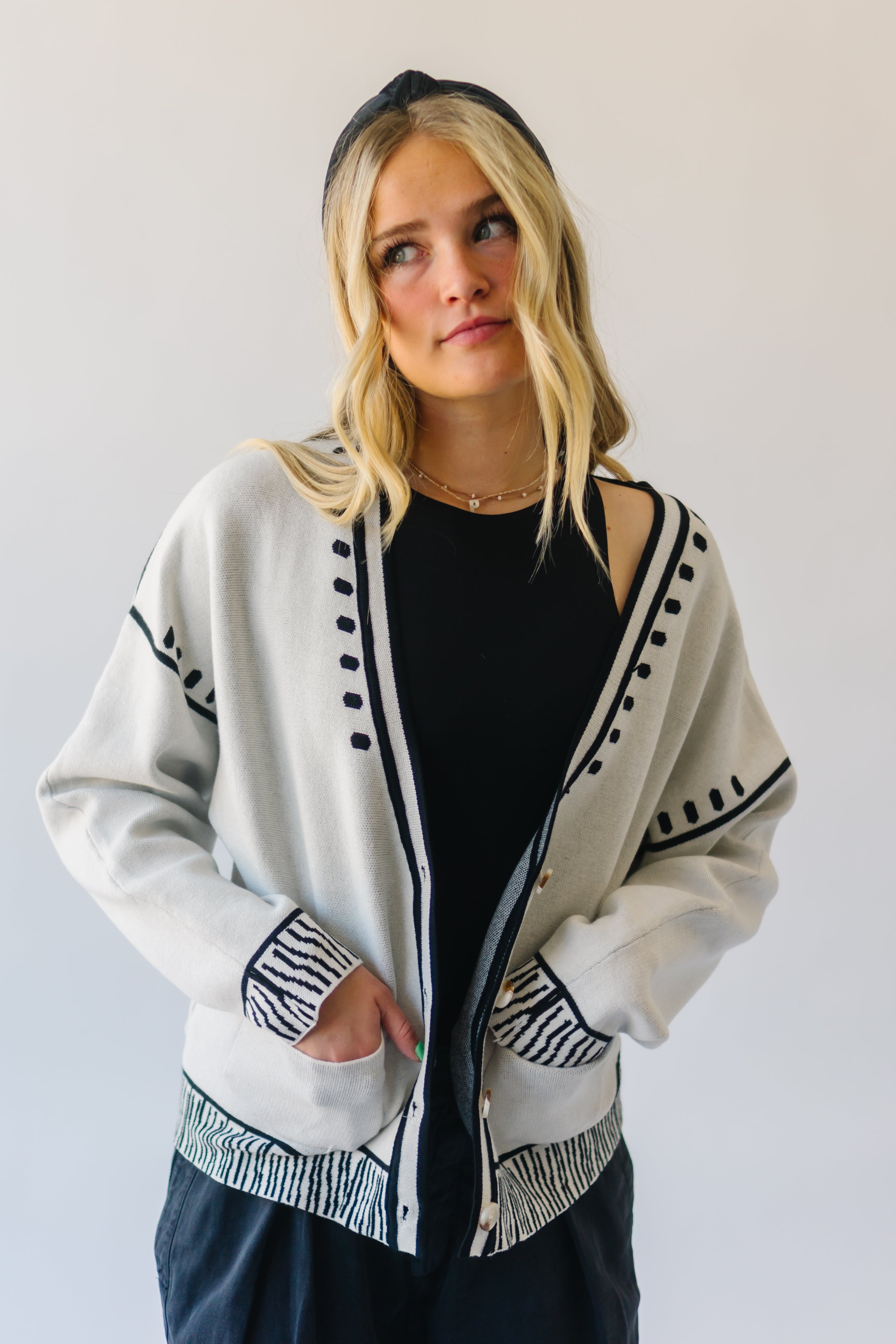 Talon Ivory Patterned Button-Down Cardigan