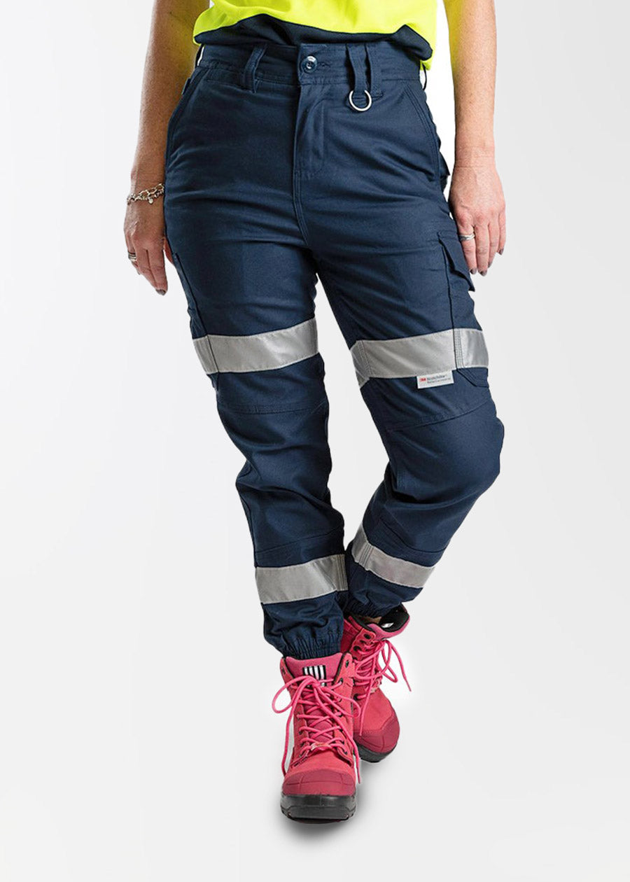 Tape cuffed work pants for women