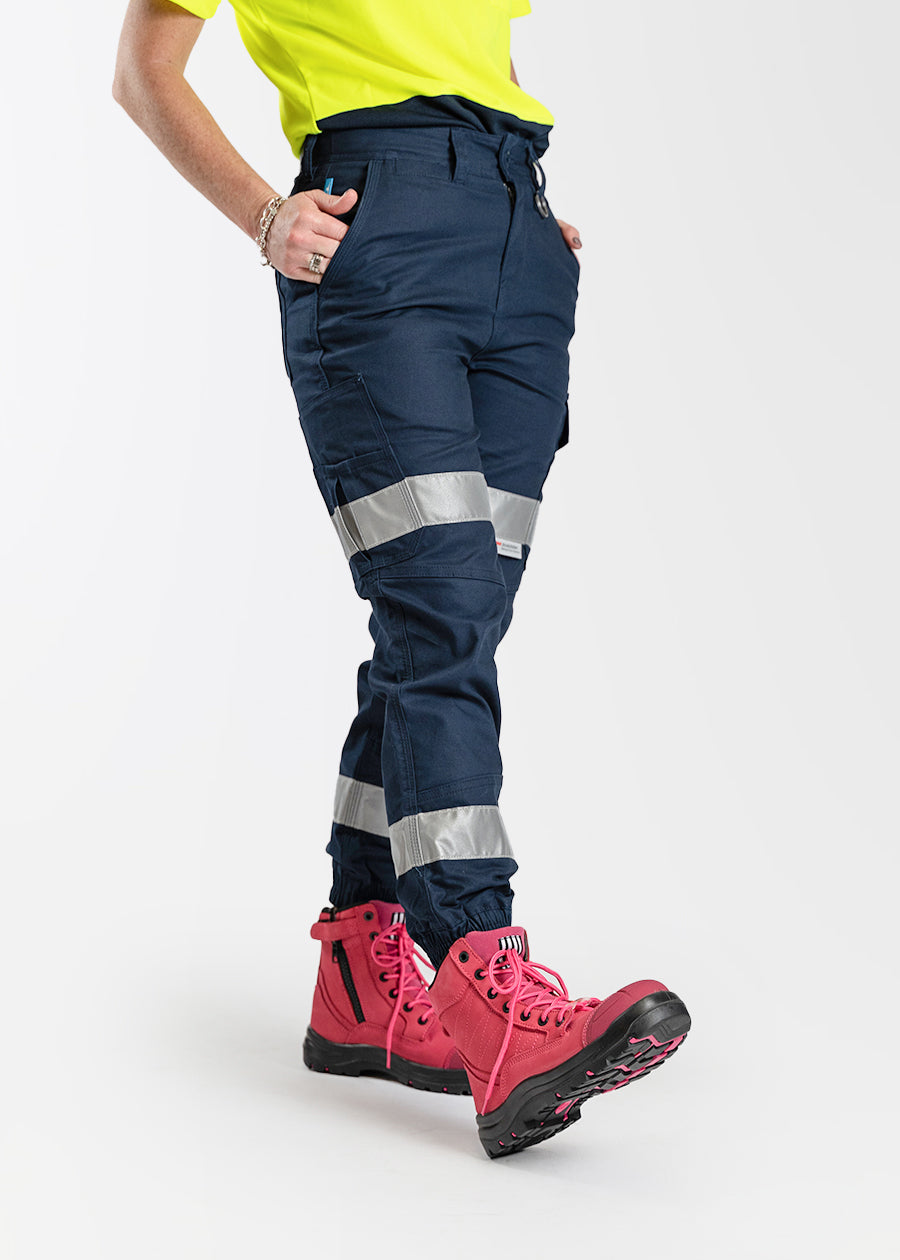 Tape cuffed work pants for women