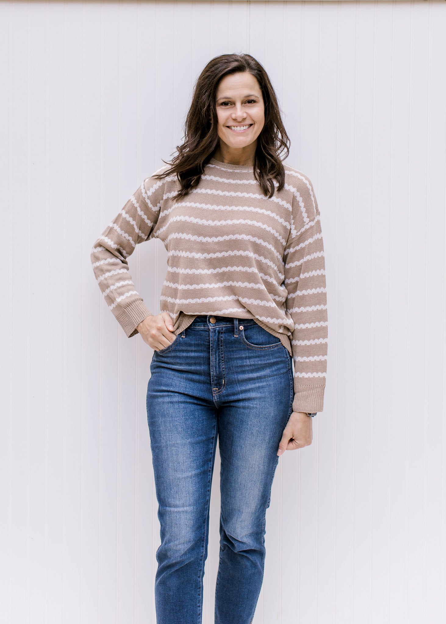 Taupe Cream Zig Zag Sweater - Shop Now!