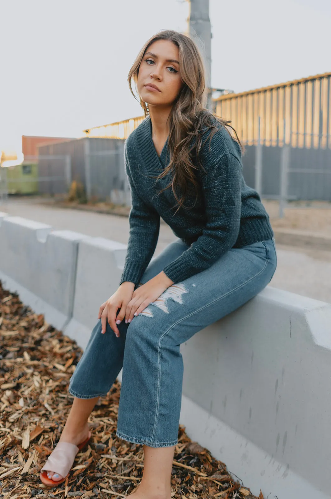 Women's Navy Melange Gracie Sweater