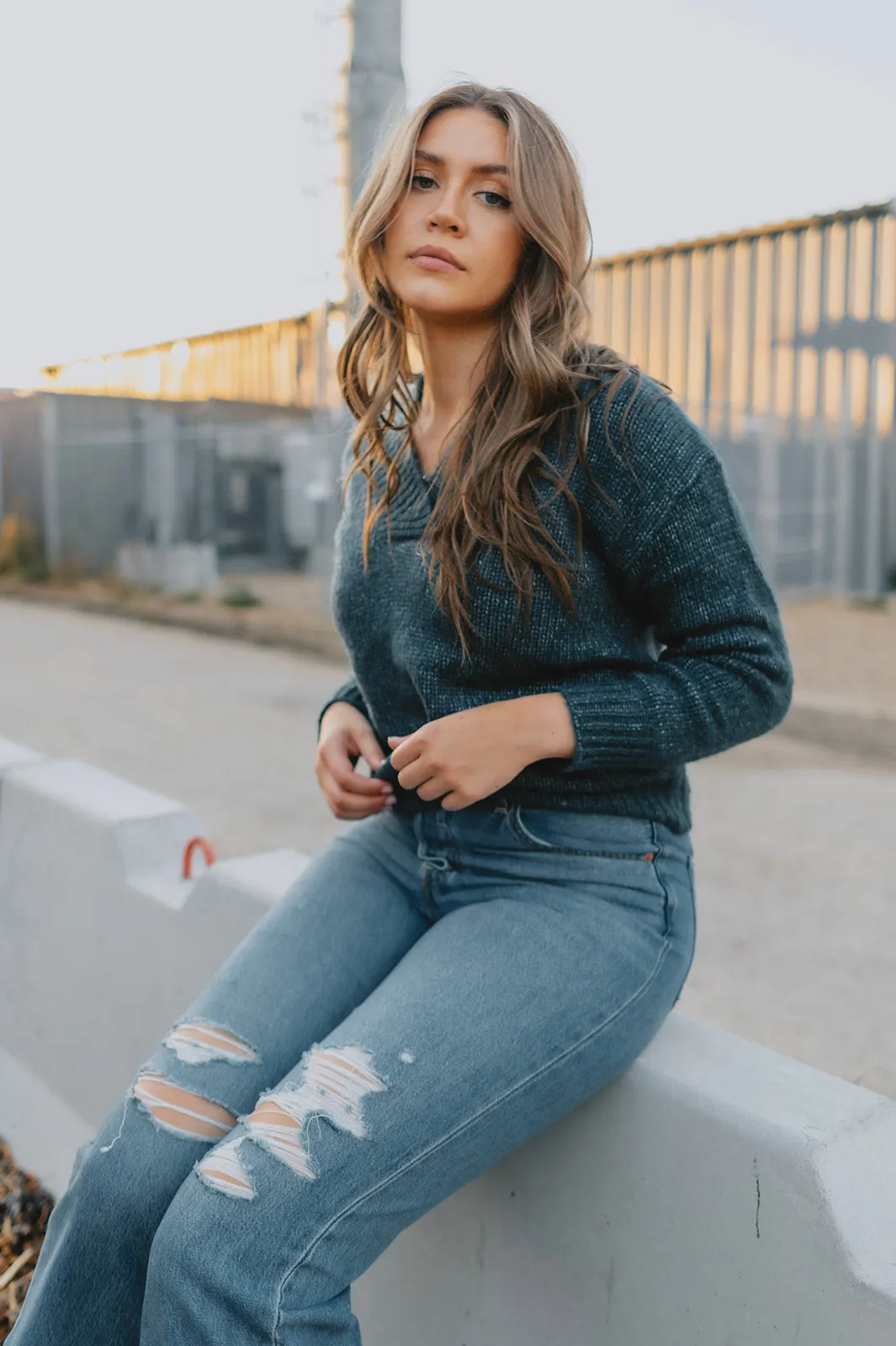 Women's Navy Melange Gracie Sweater