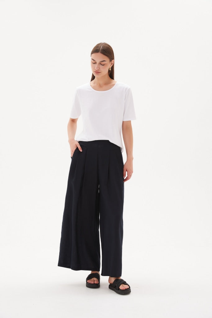 Tirelli Elastic Back Palazzo Pant - Black