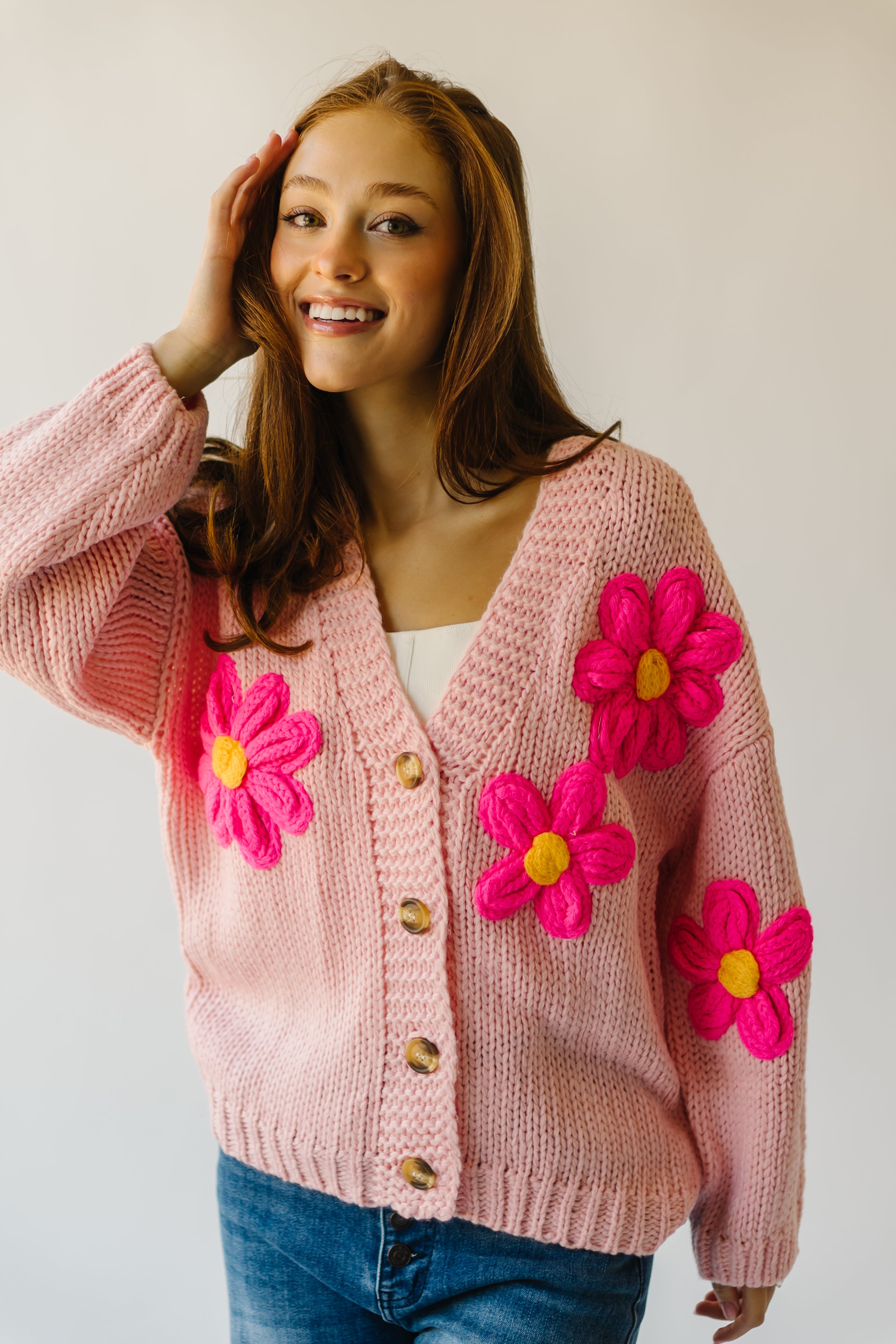 Treft Pink Floral Knit Cardigan